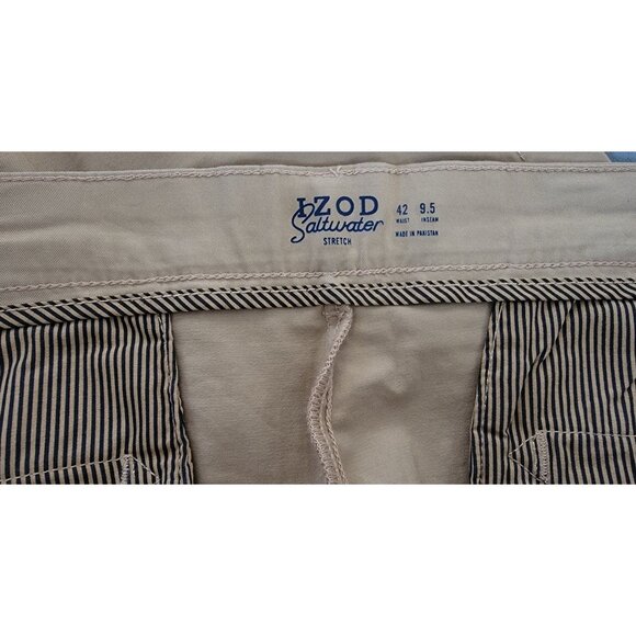 Izod Saltwater Stretch Chino Shorts 9.5" Inseam 42W Pale Khaki Classic Fit Machi - Picture 3 of 6